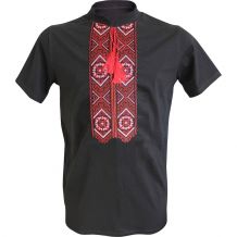 24 Men's Embroidered T-shirt Чоловіча Вишиванка Чорного кольору Червоно-біла вишивка