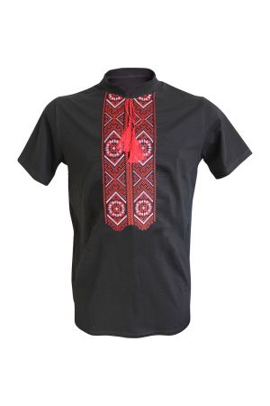 26 Men's Embroidered T-shirt Чоловіча Вишиванка Чорного кольору Червоно-біла вишивка