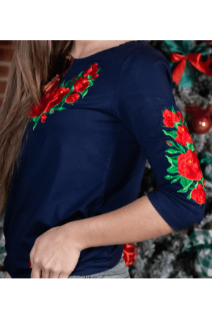 Blouse Woman's Embroidered Blue Maky
