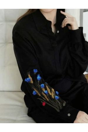 Blouse Жіноча лляна блуза Колосся-Black-M