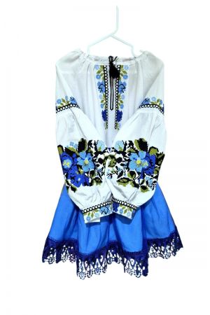 Girl Set Blouse & skirt blue 8-9y