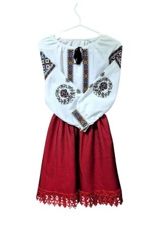 Girl Set Blouse & skirt red 11y