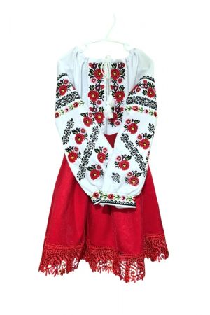 Girl Set Blouse & skirt red 6-7yr