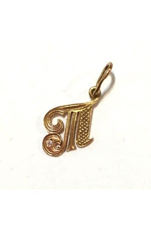 23 Gold Ukrainian Letter Charm / Pendant Підвіска золота Буква Т