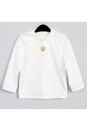  Long Sleeve T-shirt Children's Embroidered White Tryzub 