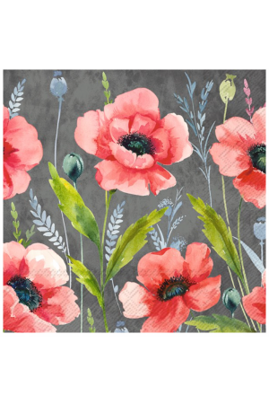 26 Napkins Poppies Gray