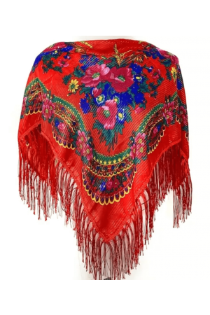 Scarf Flowers Fringes Golden Thread 70x70