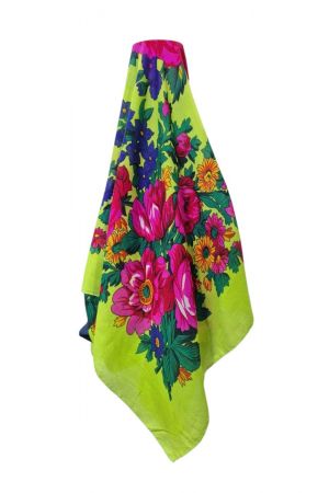  Scarf Flowers Golden Thread 100x100 Light Green