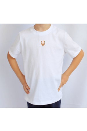  T-shirt Children`s White Embroidered Tryzub