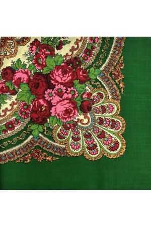 Wool Kerchief Green Flowers XL